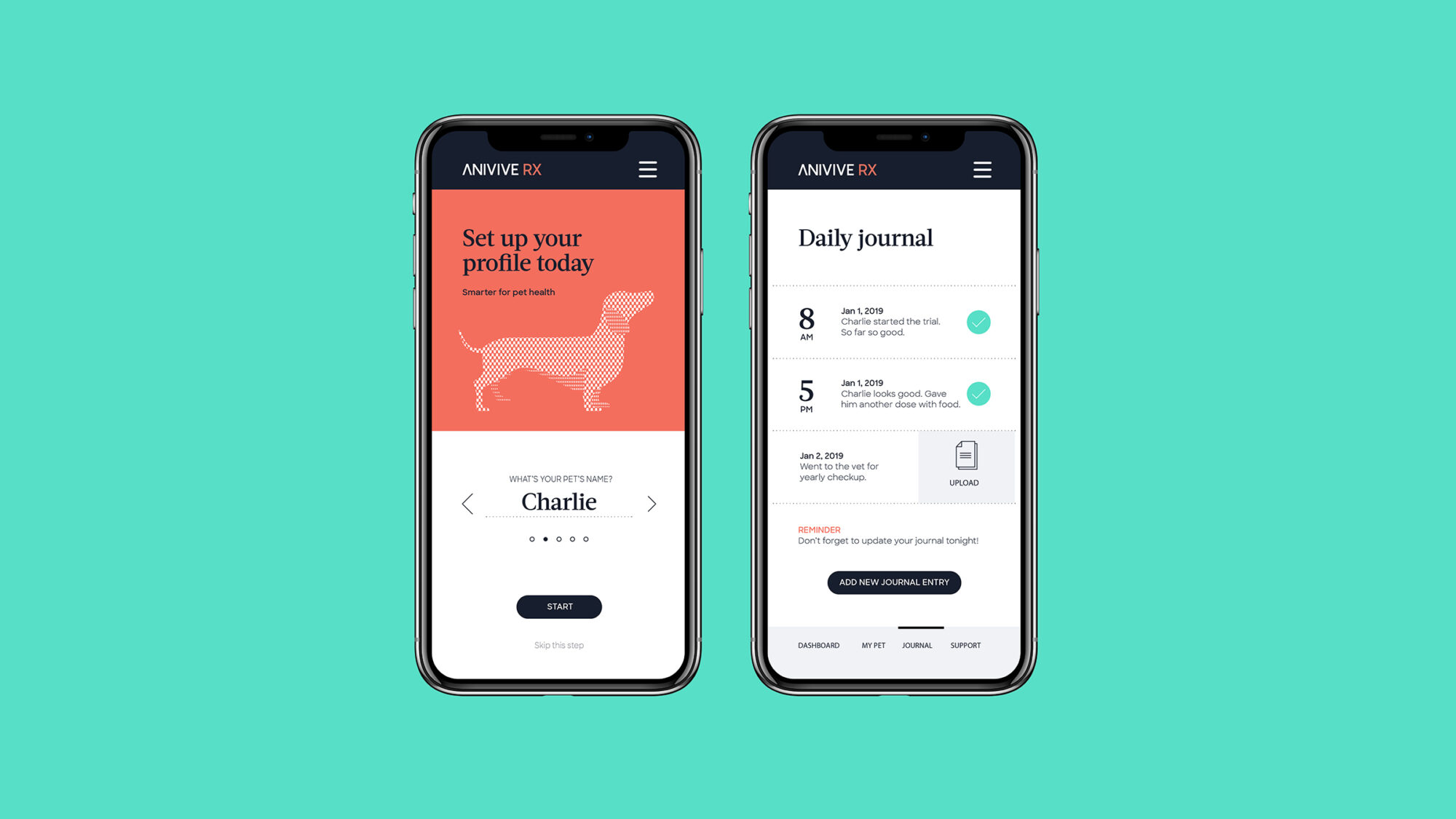 Two mobile devices showing app mock-ups.