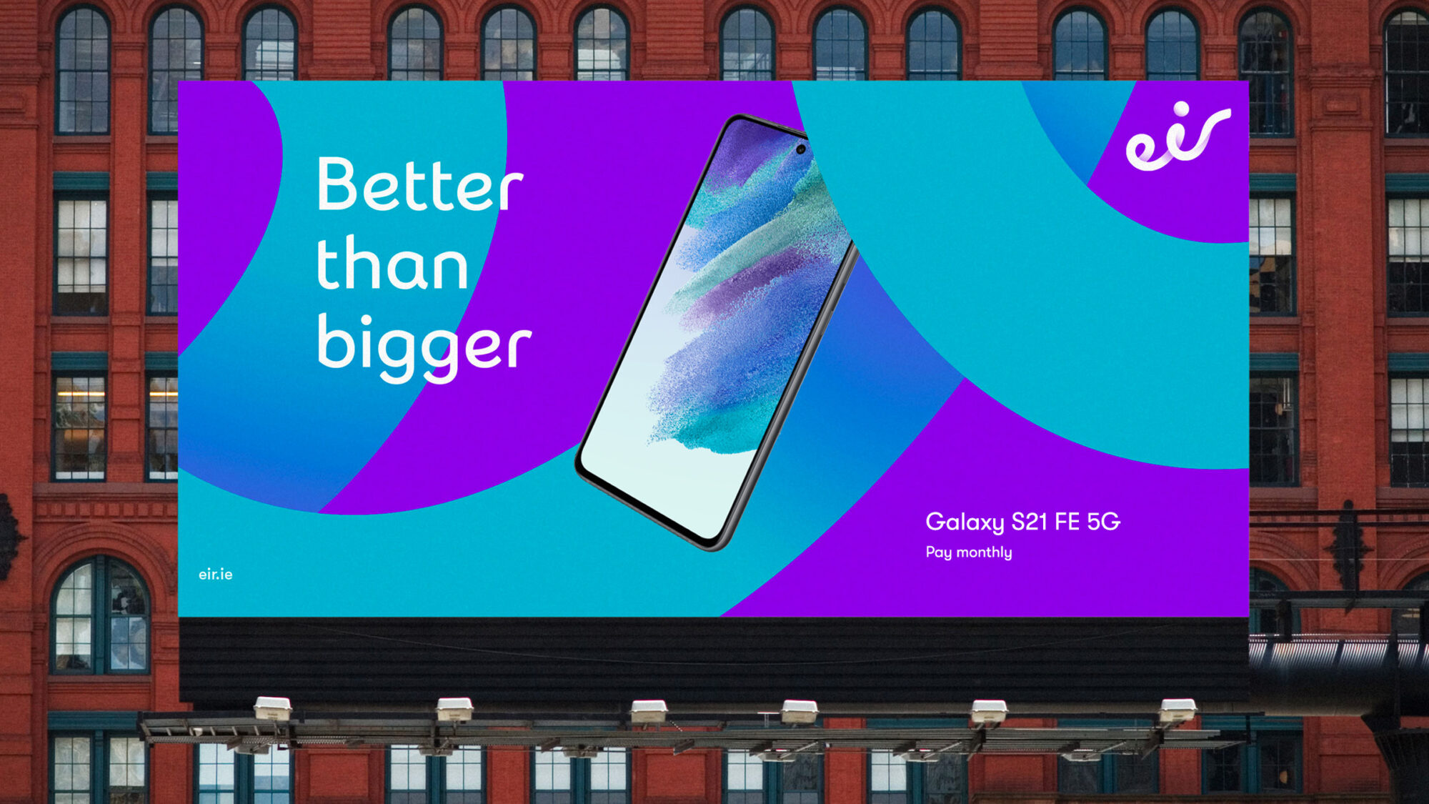 A mock-up of a branded billboard displaying a potential collaboration with Samsung and its Galaxy S21.