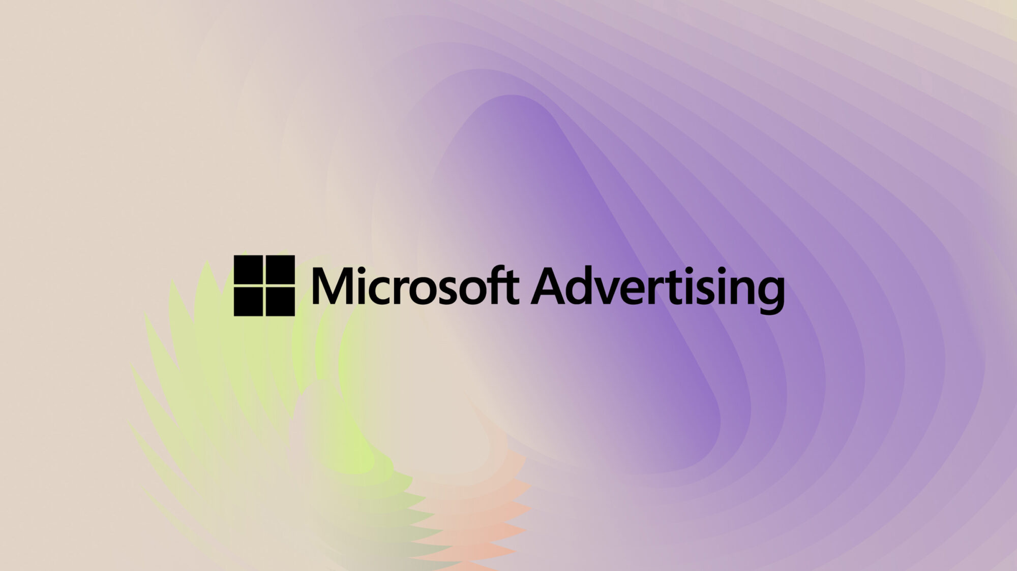 The Microsoft advertising logo in black on a background pattern of organic shapes in pastel tones.