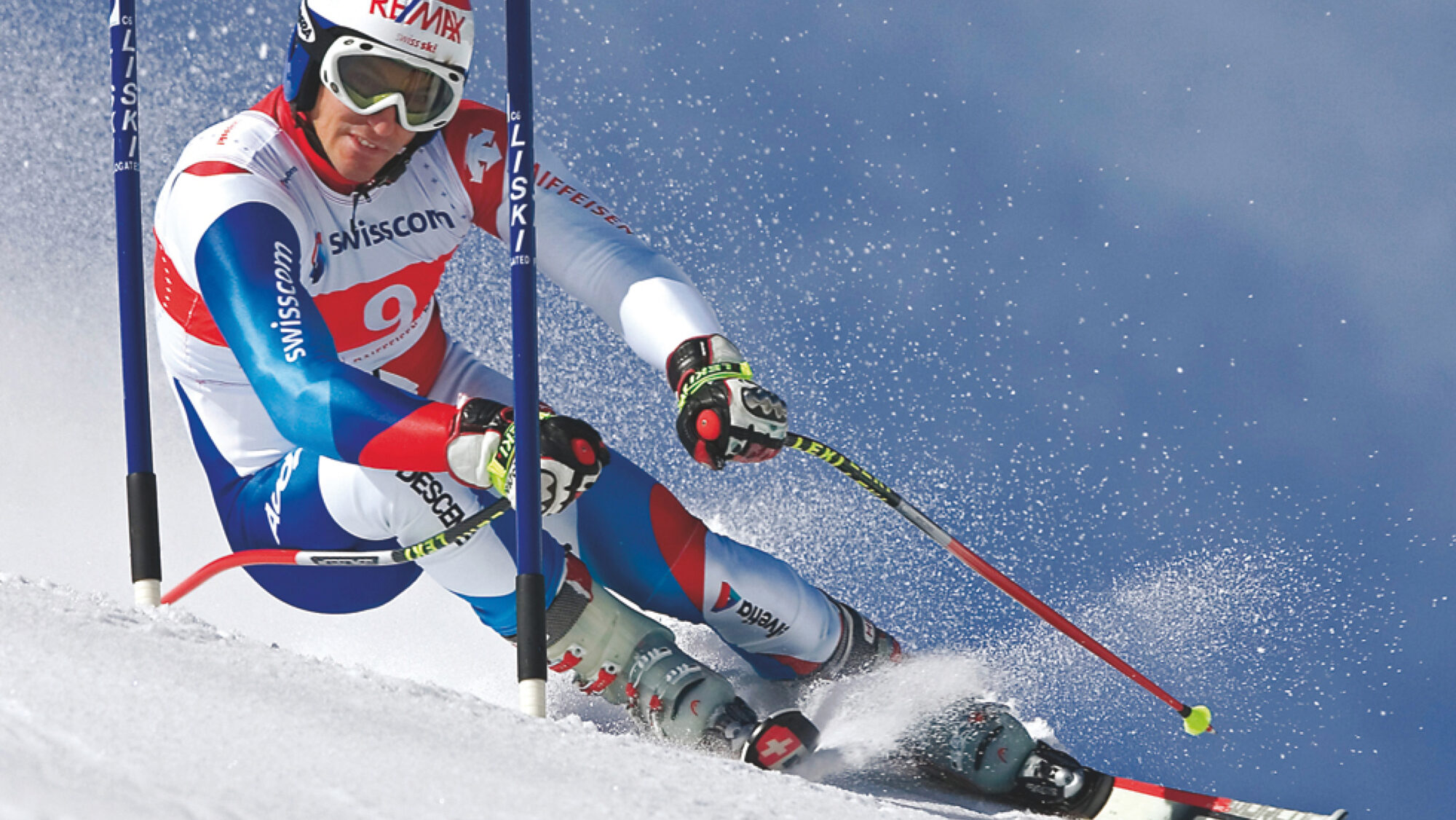 A professional slalom skier sponsored by Swisscom.